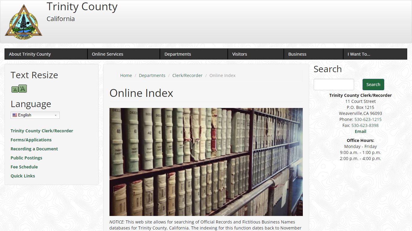 Online Index | Trinity County