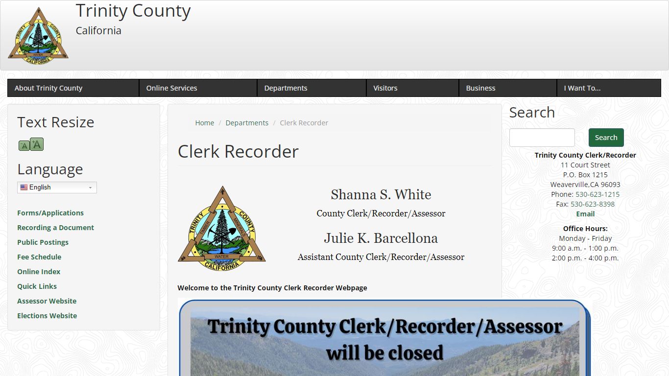 Clerk Recorder | Trinity County